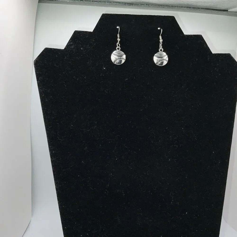 Baseball, Softball With Hook Earrings Shiny Finish Silver Play Ball New